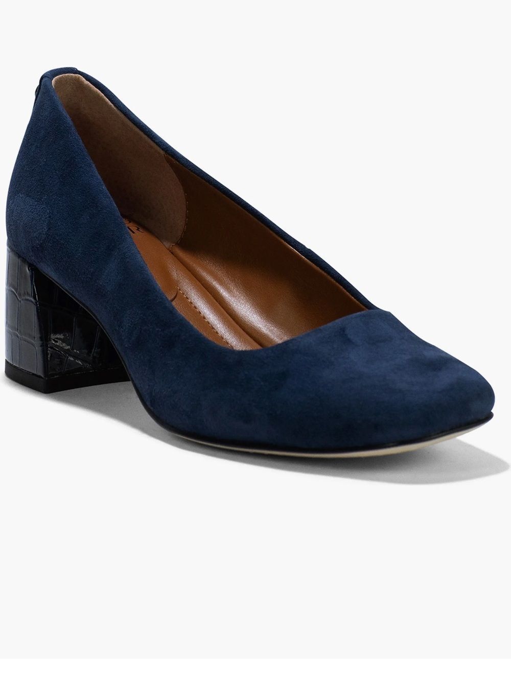 Donald J Pliner 8 Navy Aquarius Block Pebbled Heel Suede Pumps